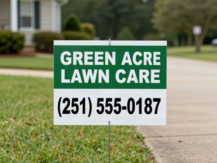 Example 18×24 custom yard sign for a lawn care business on a metal H-stake